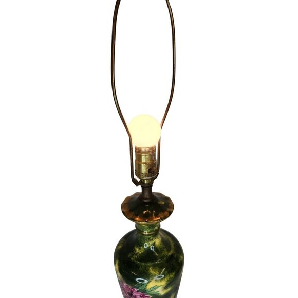 Vintage Tall Table Lamp With Brass Base Hand-Painted Floral Ceramic original fin - Picture 16 of 16
